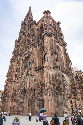 STRASBOURG, FRANCE - Strasbourg Cathedral (Cathedrale Notre-Dame de Strasbourg), Alsace, France. At 142 metres, it is the 6th-tallest church in the world and the tallest church in France
